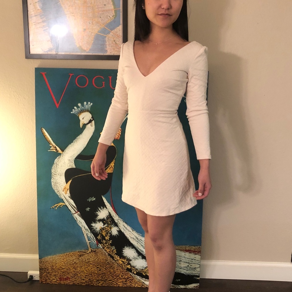 V neck V back white dress